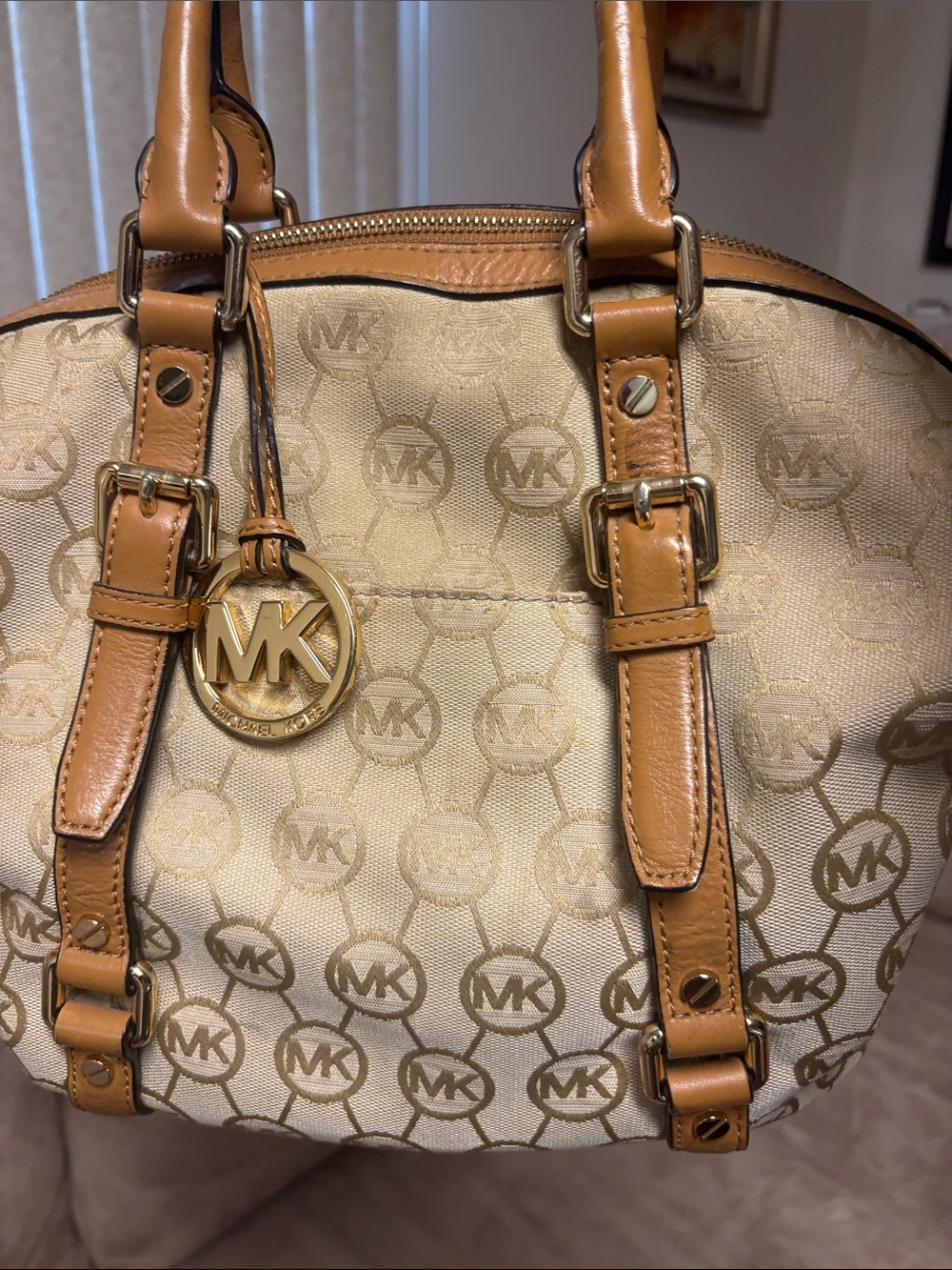 Michael Kors Tan & Beige MK Logo Satchel - Picture 9 of 9